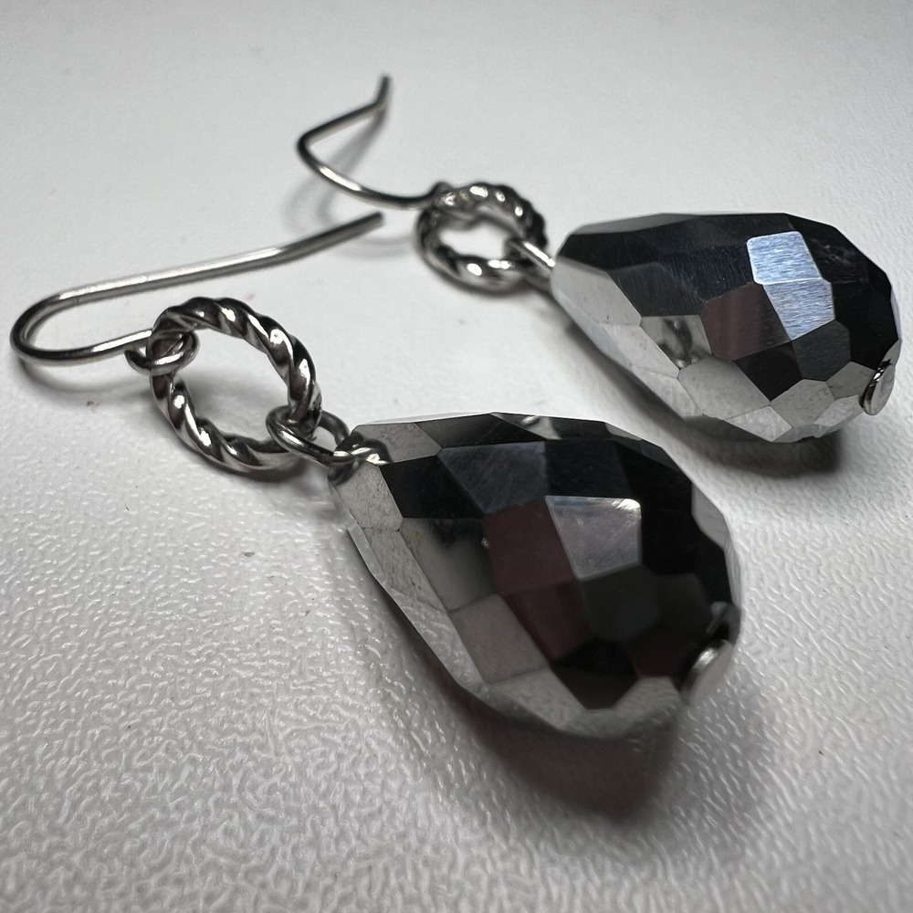 Vtg Crystal Black Diamond Earrings Silver Hooks